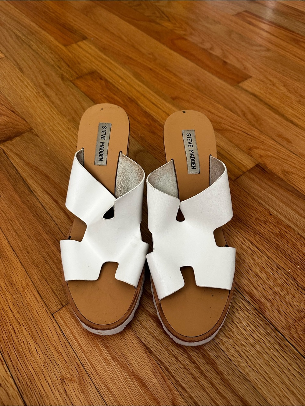 Steve Madden White Cutout Leather Slide Sandals